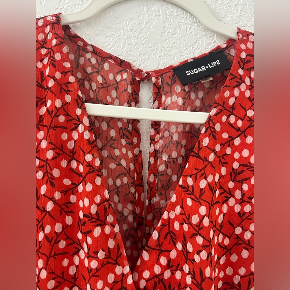 Sugarlips anthropology Red floral Mini Dress women size medium - Picture 5 of 10